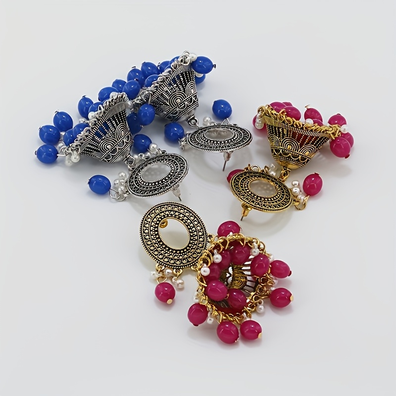 Women's Vintage Agate Oval-Shaped Earrings with Rhinestones